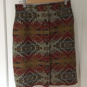 Wool southwestern print full button skirt